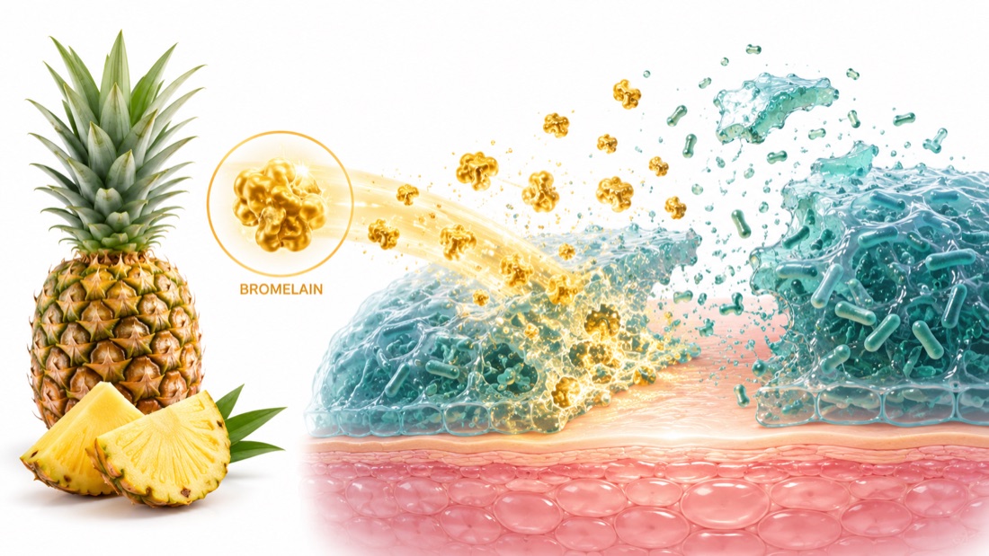 Bromelain from pineapple dissolving the biofilm shield